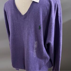 NWT Preppy Polo by Ralph Lauren Purple V-Neck Sweater Green Pony Grandpa Sz XXL